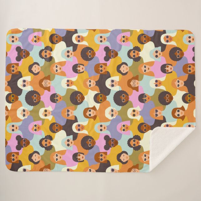 Cobertor Sherpa Mulheres Retro do Padrão Mundial (Frente (Horizontal))