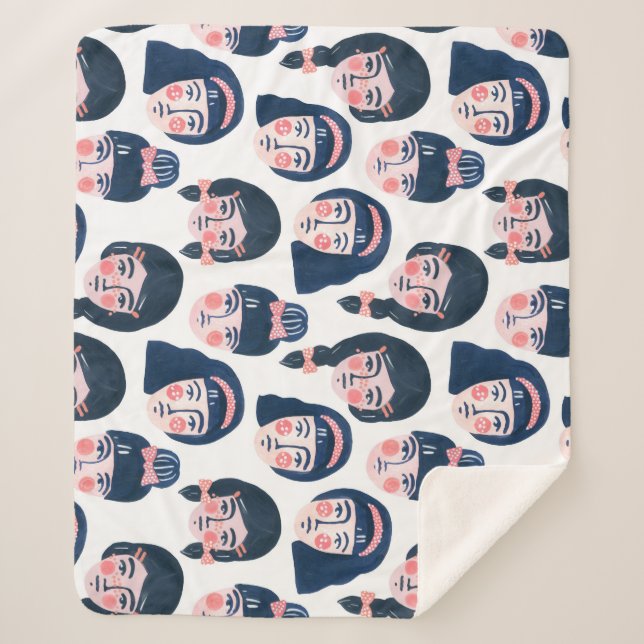 Cobertor Sherpa Mulheres Whimsical: Cartoon Face Art (Frente)