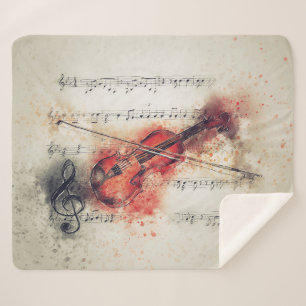 Cobertor Sherpa Música para Violino em Aquarela Folha de Música Be