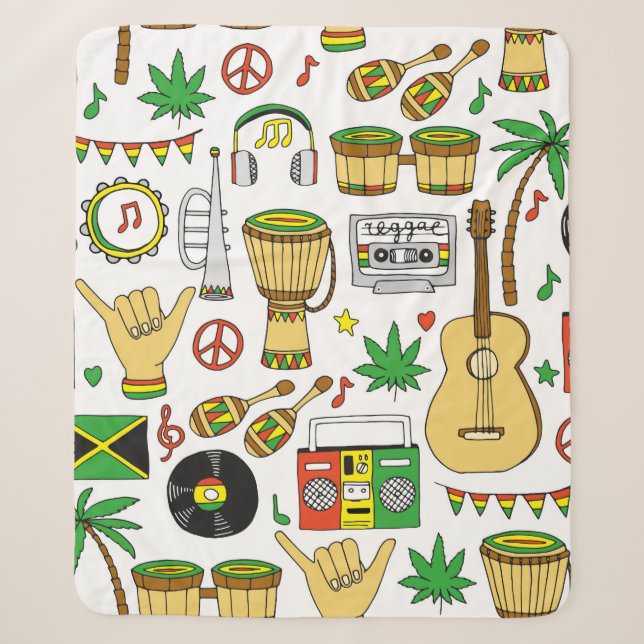 Cobertor Sherpa Musical instruments seamless pattern. Reggae backg (Frente)
