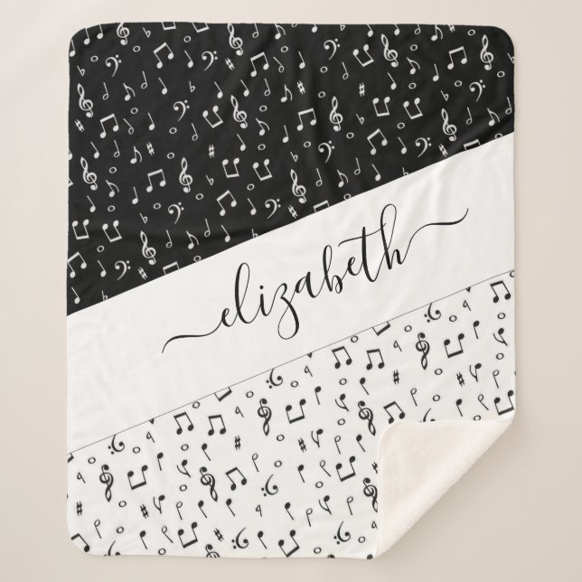 Cobertor Sherpa Musical personalizado preto e branco (Frente)