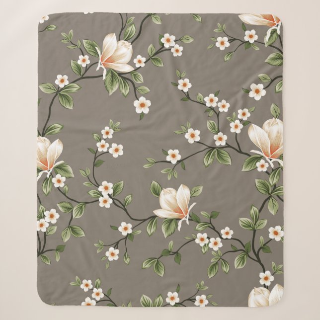 Cobertor Sherpa mustered small flowers with green leaves pattern o (Frente)