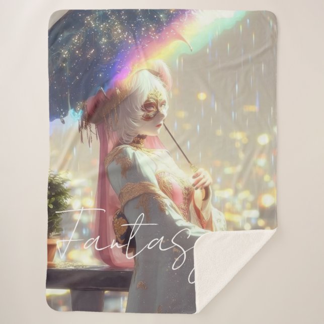 Cobertor Sherpa Mysterious Fantasy Girl - Ocean Art Aesthetic (Frente)