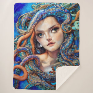 Cobertor Sherpa Mystic Blue Octopus Swirls Arte de Deusa Fantasi