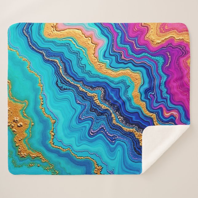 Cobertor Sherpa Mystic Teal & Gold Energy (Frente (Horizontal))