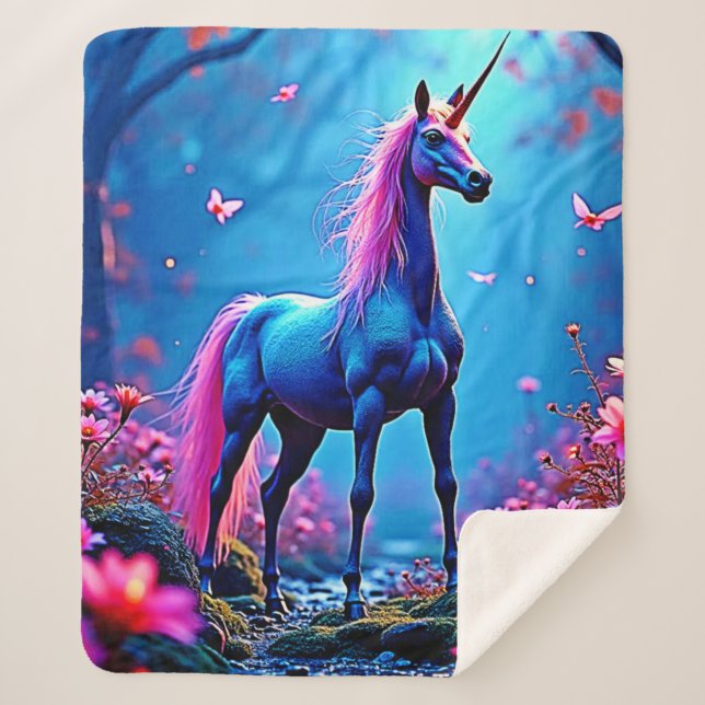 Cobertor Sherpa Mystical Fantasy Unicorn Art (Frente)