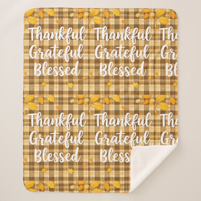 Cobertor Sherpa Na moda abençoado, Grata Ação de Graças (Frente)