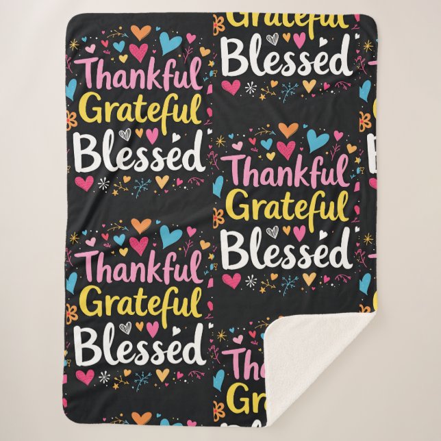Cobertor Sherpa Na moda abençoado, Grata Ação de Graças (Frente)