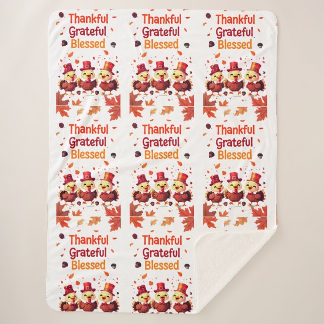 Cobertor Sherpa Na moda abençoado, Grata Ação de Graças (Frente)