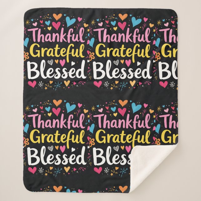 Cobertor Sherpa Na moda abençoado, Grata Ação de Graças (Frente)