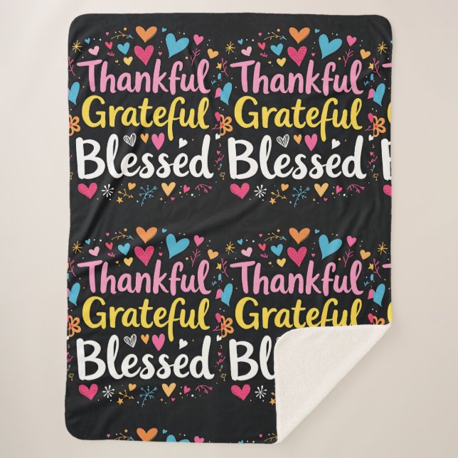 Cobertor Sherpa Na moda abençoado, Grata Ação de Graças (Frente)