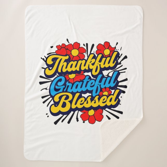 Cobertor Sherpa Na moda abençoado, Grata Ação de Graças (Frente)