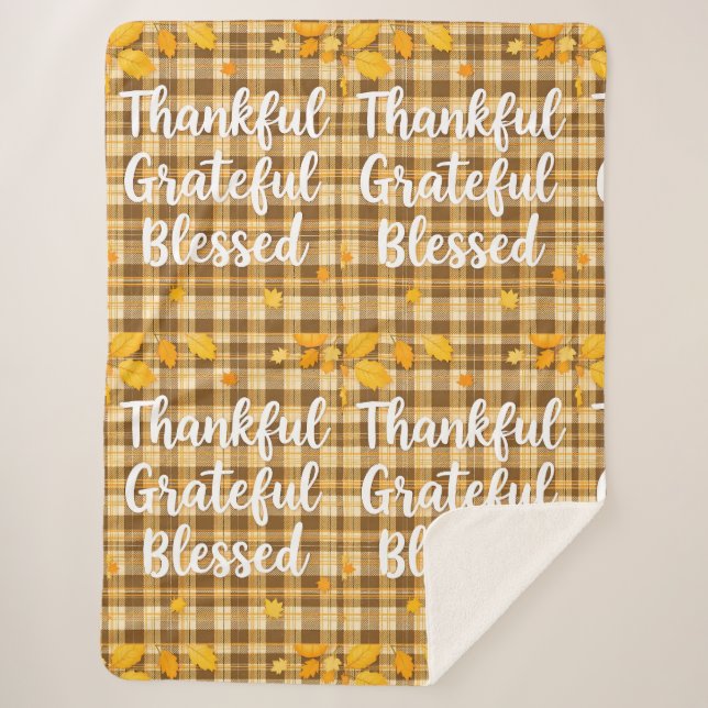 Cobertor Sherpa Na moda abençoado, Grata Ação de Graças (Frente)