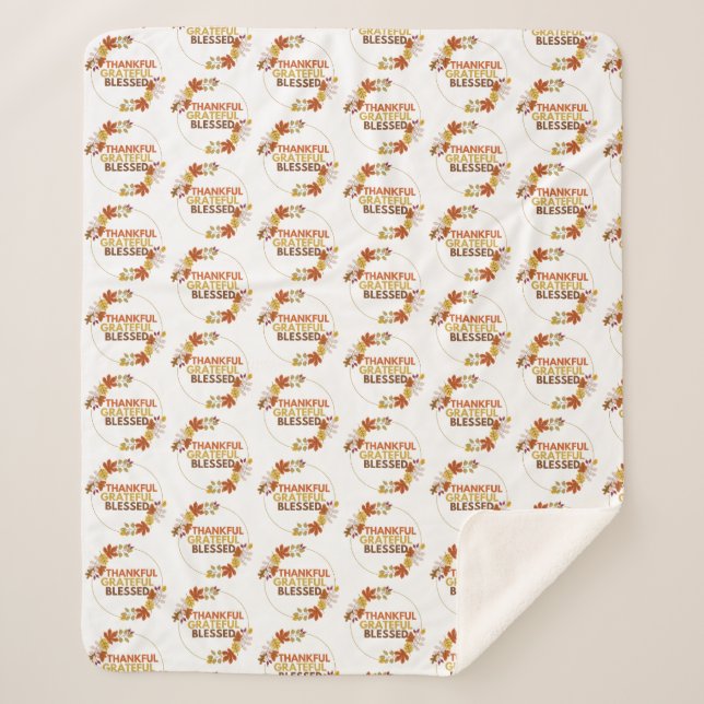 Cobertor Sherpa Na moda abençoado, grato, Ação de Graças (Frente)