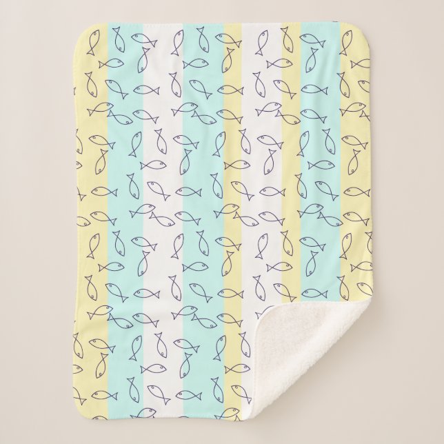 Cobertor Sherpa Na moda Azul Peixe Padrão Mar Tema (Frente)