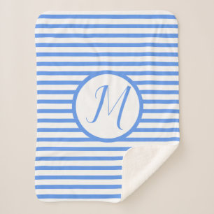 Cobertor Sherpa Na moda Azul Strips M Monograma Lâmpada