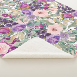 Cobertor Sherpa Na moda Púrpura Aquarela Floral Boho
