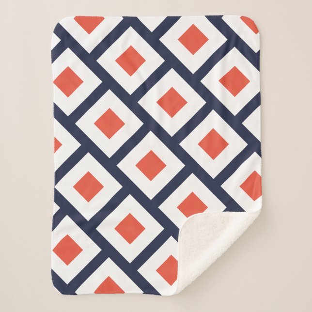 Cobertor Sherpa Na moda Red White Block Geometry Blanket (Frente)