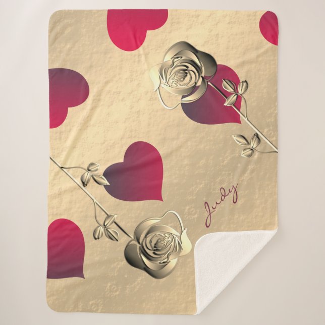 Cobertor Sherpa Namorados Vermelho Rosa do Dourada Sherpa Blanket (Frente)