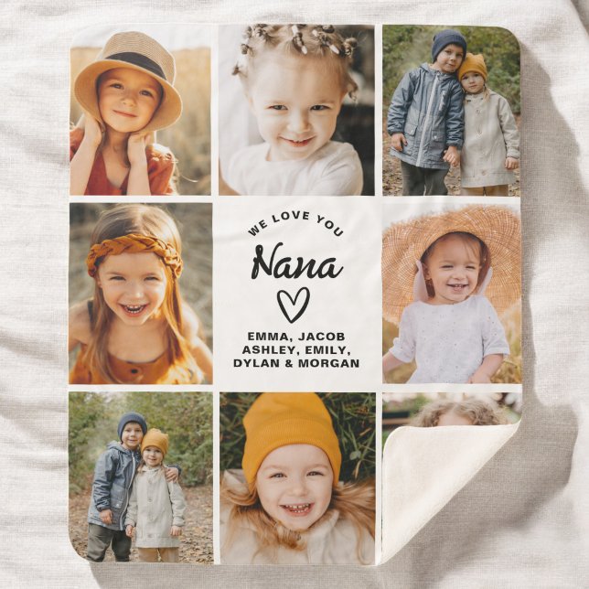 Cobertor Sherpa Nana Nós Te Amo Corações Foto Moderna Colagem (Criador carregado)