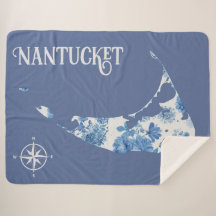 Nantucket azul e branco Sherpa Blanket