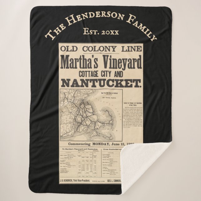 Cobertor Sherpa Nantucket Martha's Vineyard 1893 Old Colony RR (Frente)