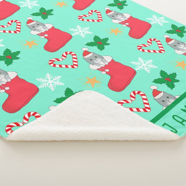 Cobertor Sherpa Natal Cat Original Art Sherpa Blanket (3/4)