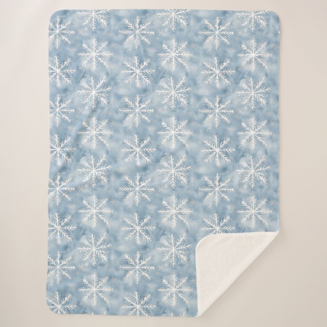 Cobertor Sherpa Natal com Flocos de Neve Branco Azul (Frente)