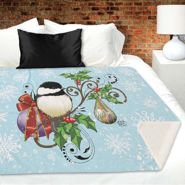 Cobertor Sherpa Natal do Chickadee de inverno (Criador carregado)