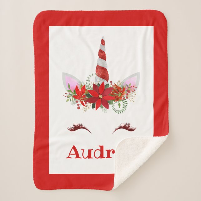 Cobertor Sherpa Natal do Unicórnio Monograma da MeninaSherpa Blank (Frente)