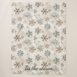 Cobertor Sherpa Natal Flocos de Neve Azul Marrom Creme