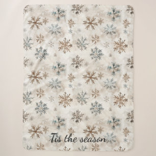Cobertor Sherpa Natal Flocos de Neve Azul Marrom Creme