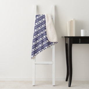 Cobertor Sherpa Natal, Folha Escandinava Azul e Branco