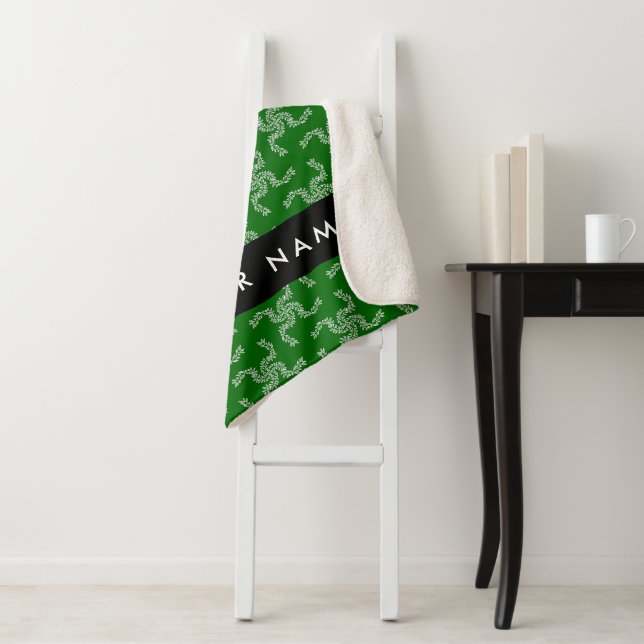 Cobertor Sherpa Natal Garland, Verde, Seu nome, Personalize (In Situ)