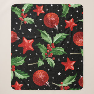 Cobertor Sherpa Natal Holly Snow Stars Sem Perfeições