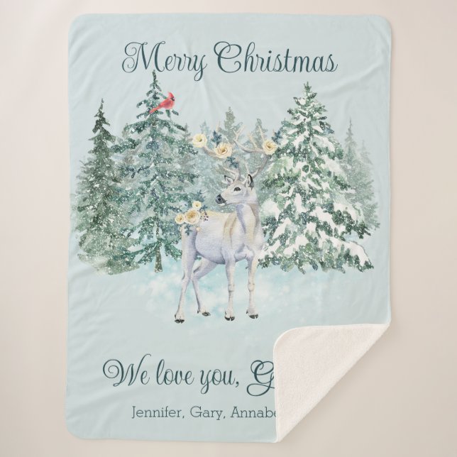 Cobertor Sherpa Natal personalizado para veados de inverno (Frente)
