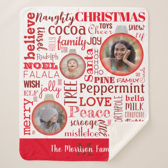Cobertor Sherpa Natal Red Family Fotografia Monograma Sherpa Blank (Frente)