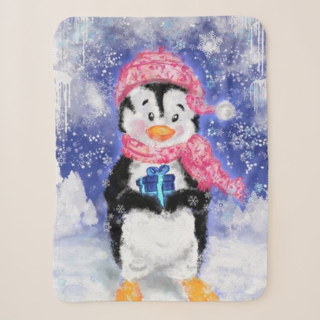 Cobertor Sherpa Natal Sherpa Blanket Gift Happy Penguin (Frente)
