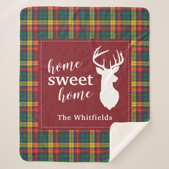 Cobertor Sherpa Natal Tartan Clan Buchanan Xadrez Doce (Frente)