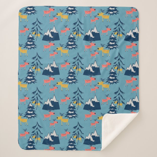 Cobertor Sherpa Natal, veado, floresta, árvores de Natal, feriado, (Frente)