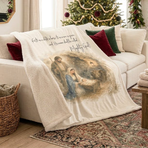 Cobertor Sherpa Natividade em Aquarela Menino Jesus Deus Poderoso