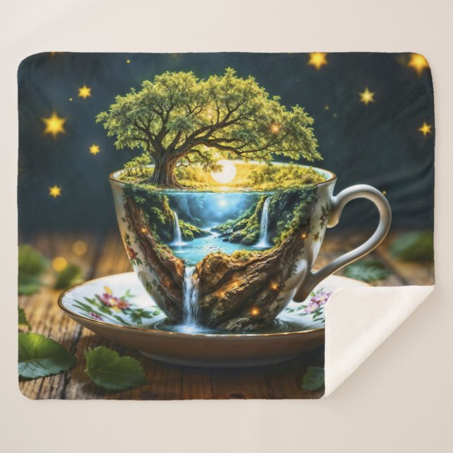 Cobertor Sherpa Natureza fantástica da paisagem da magia teacup (Frente (Horizontal))