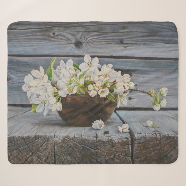 Cobertor Sherpa Natureza-Morta com Flor de Maçã - Impressão de Art (Frente (Horizontal))