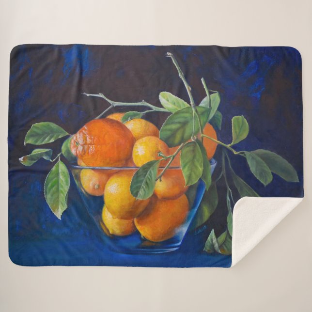 Cobertor Sherpa Natureza-morta com Limões e Ramo de Laranja (Frente (Horizontal))