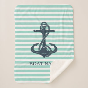 Cobertor Sherpa Náutica,Âncora,Faixa Verde Mint