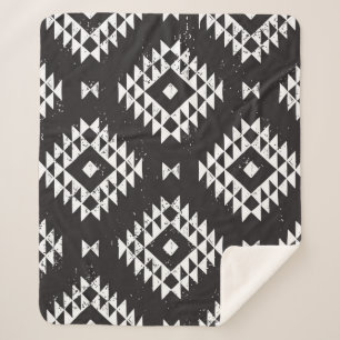 Cobertor Sherpa Navajo Geométrico: Tribal Branco Negro.