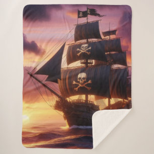 Cobertor Sherpa Navio pirata ao nascer do sol/pôr do sol