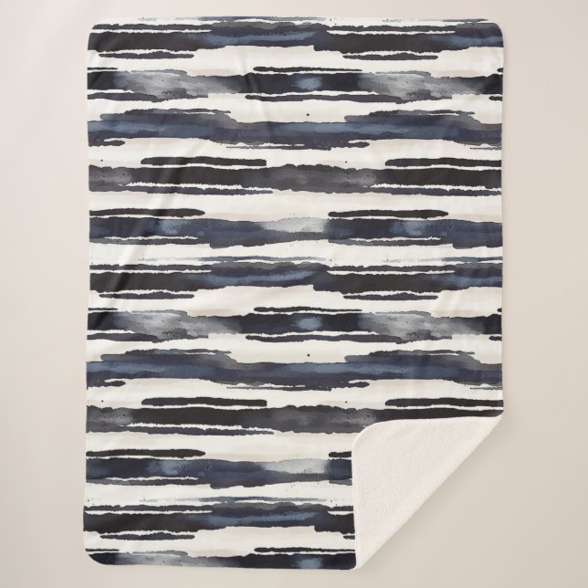Cobertor Sherpa Navy Blue White Stripes (Frente)