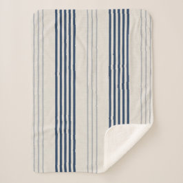Cobertor Sherpa Navy Slate Ticking Stripe Linen Texture
