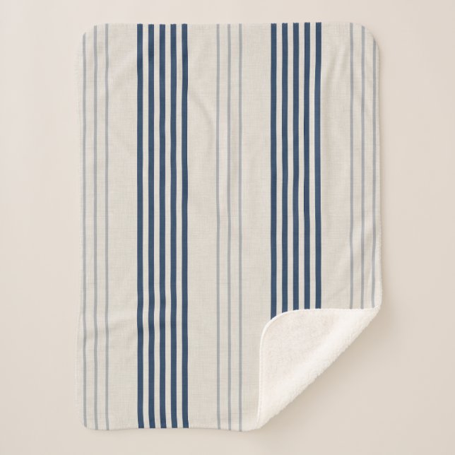Cobertor Sherpa Navy Slate Ticking Stripe Linen Texture (Frente)